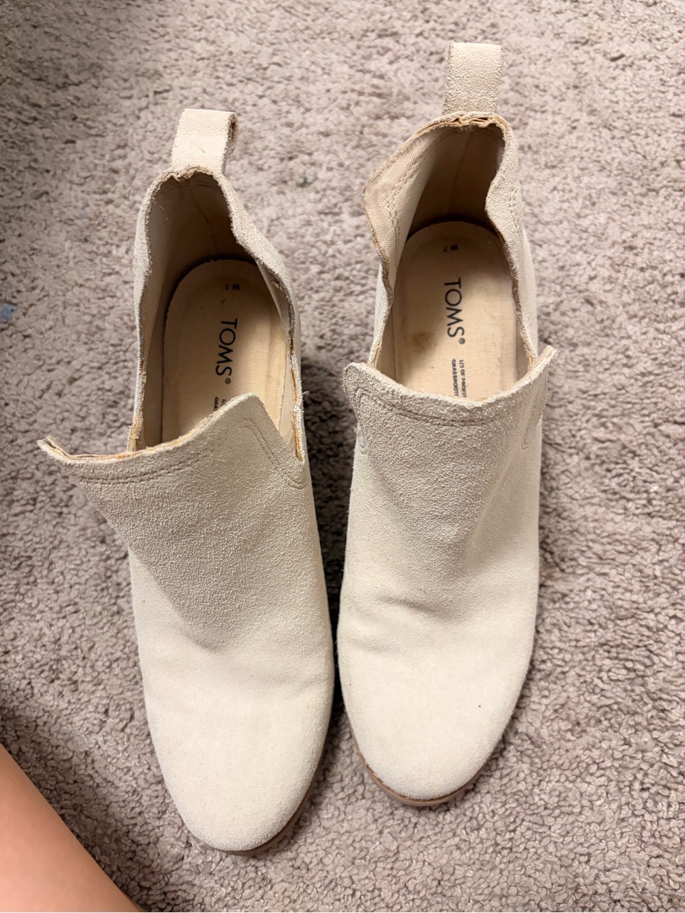 TOMS Cream Suede Slip-On Ankle Booties